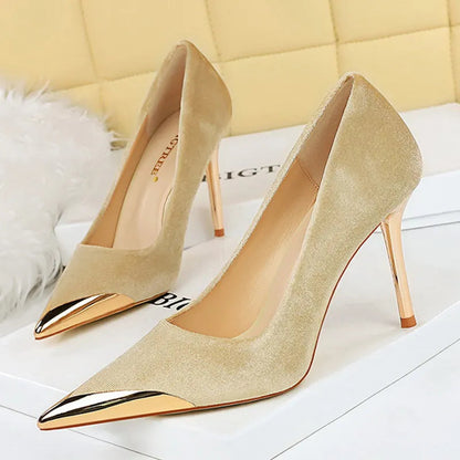 Funki Findz | Shoes | Women's Velvet Stilettos Metal Toe Heel