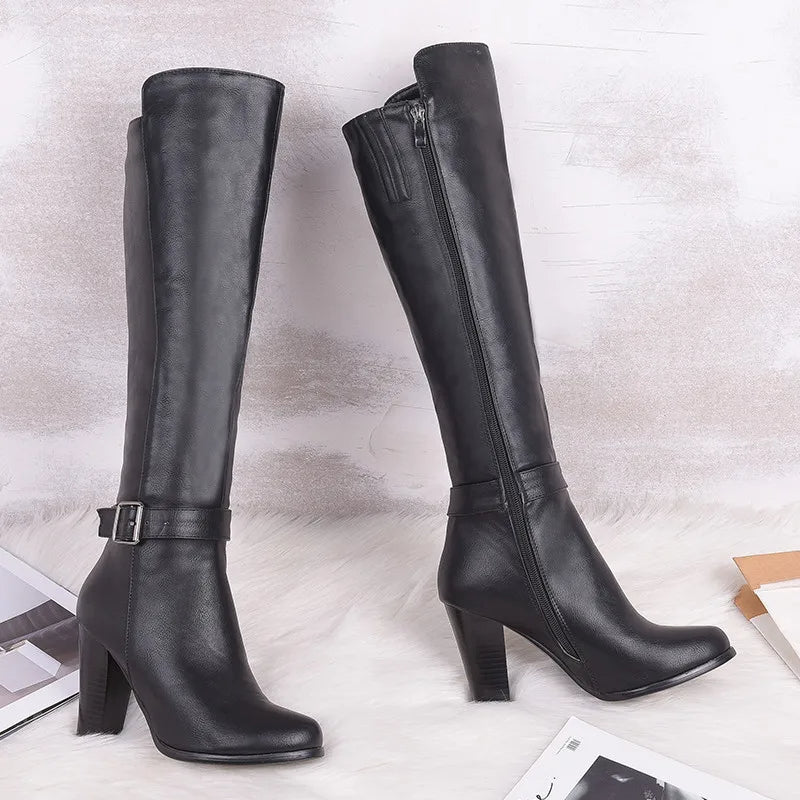 Funki Findz | Boots | Women's High Block Heeled Pull On Boots
