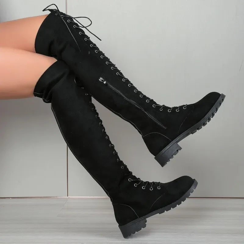Funki Findz | Boots | Women's Lace Up Over Knee Suede Boots