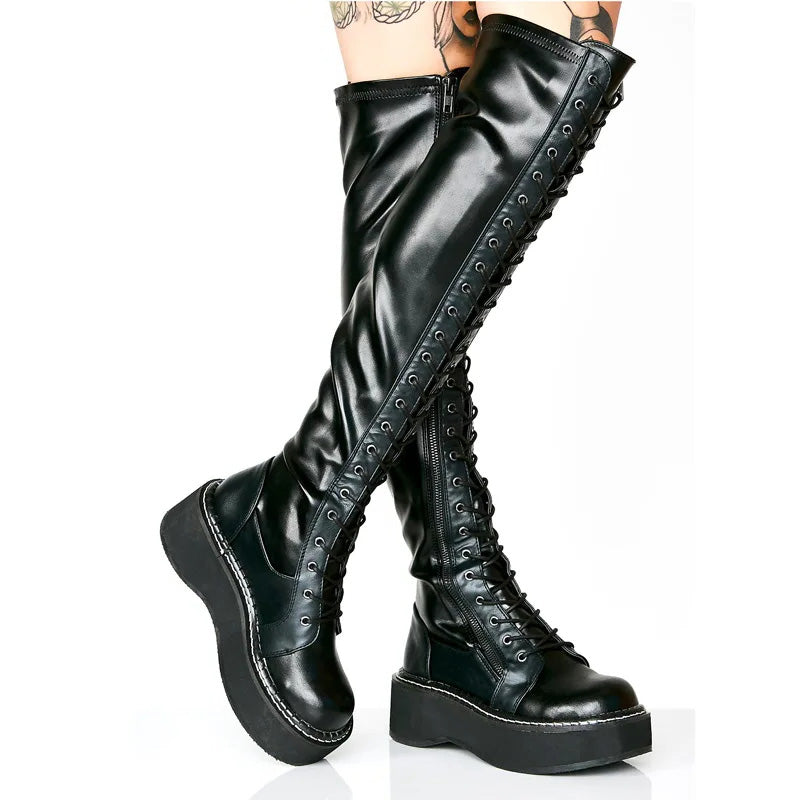 Funki Findz | Boots | Women's Over Knee Lace Up Platform Boot