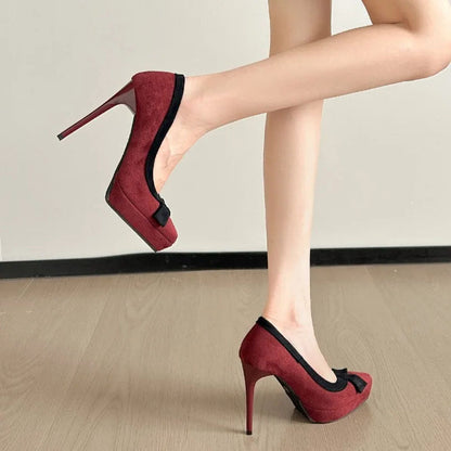 Funki Findz | Shoes | Women's Suede Bow Tie Platorm Heels