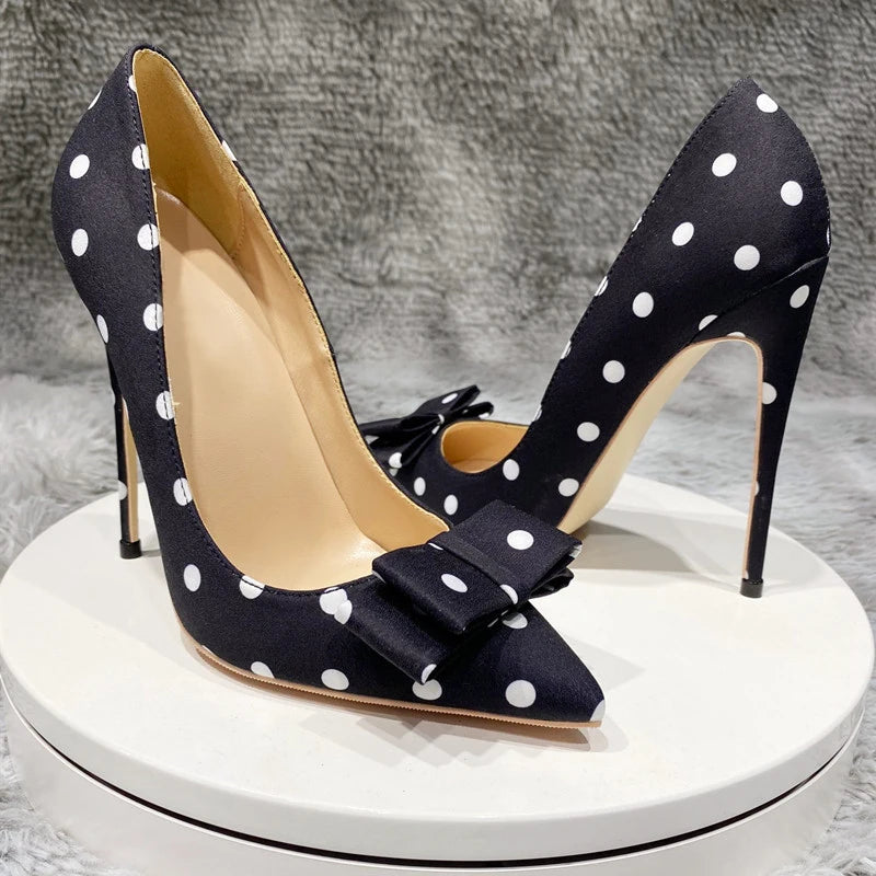 Funki Findz | Shoes | Women's Polka Dot Bowknot Satin Stilettos