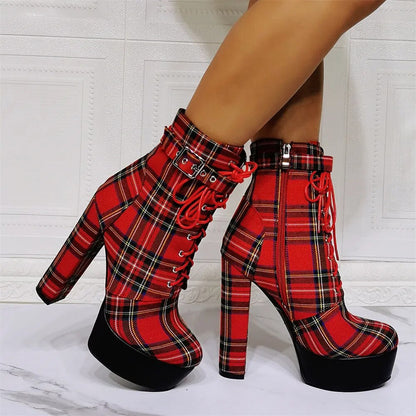 Funki Findz | Boots | Women's High Plaid Platform Ankle Boots