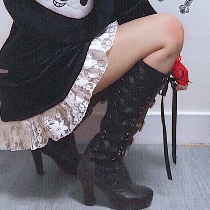 Funki Findz | Boots | Women's Ribbon Lace Up Platform Boots