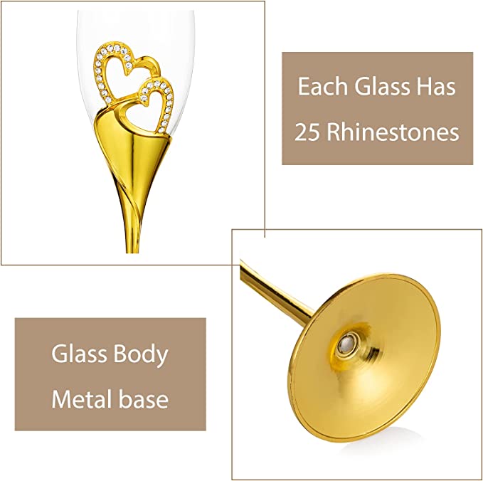 Funki Findz | Glasses | Wedding Champagne Flutes | Gold Heart