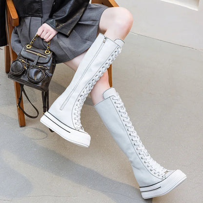 Funki Findz | Boots | Women's Lace Up Knee High Canvas Boots