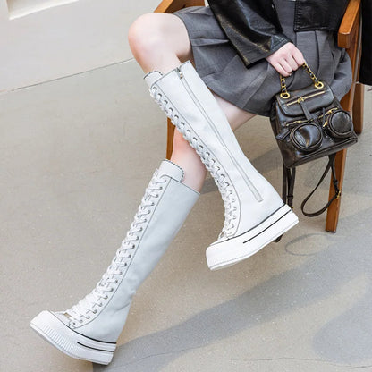 Funki Findz | Boots | Women's Lace Up Knee High Canvas Boots