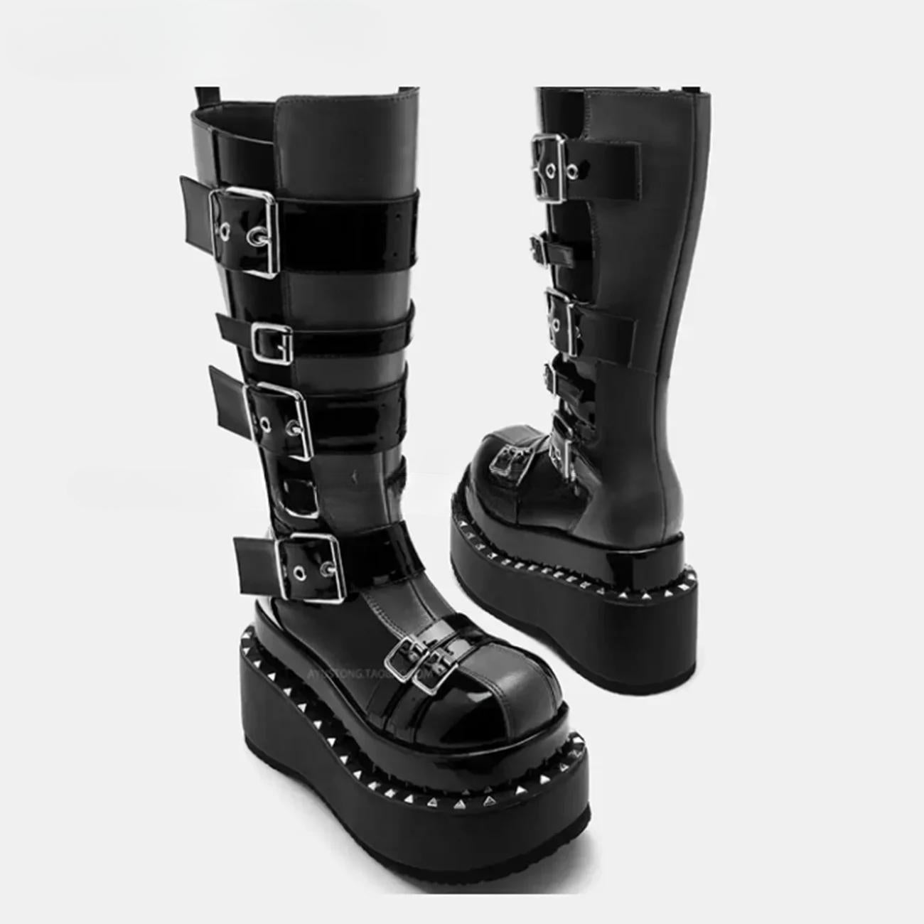 Funki Findz | Boots | Women's Gothic Buckle Strap Leather Boots