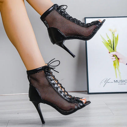 Funki Findz | Boots | Women's Mesh Lace Up Stiletto Booties