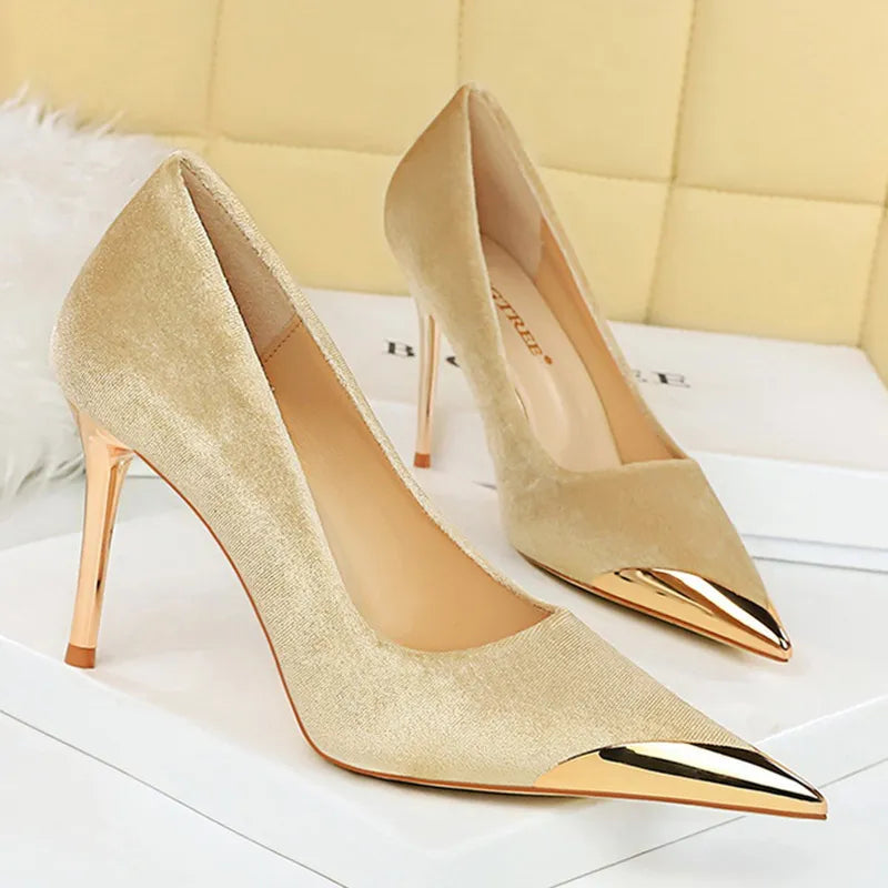 Funki Findz | Shoes | Women's Velvet Stilettos Metal Toe Heel