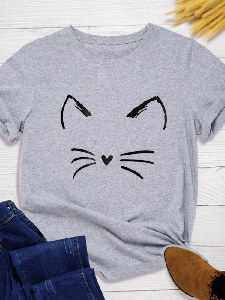 Funki Findz | Shirts | Women's Cute Cat Whiskers Printed T-Shirt