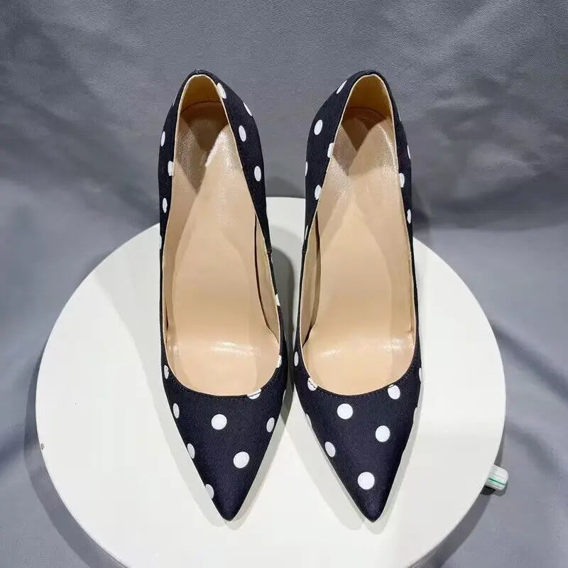 Funki Findz | Shoes | Women's Silk Polka Dot Pointed Toe Heels