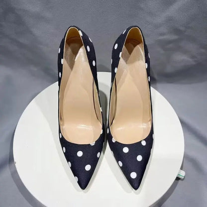 Funki Findz | Shoes | Women's Silk Polka Dot Pointed Toe Heels