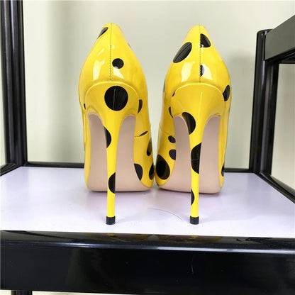 Funki Findz | Shoes | Women's Yellow Black Polka Dot Heels