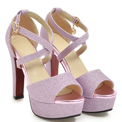 Funki Findz Shoes | Women's Sequin High Platform Sandals