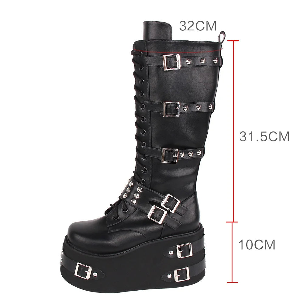 Funki Findz | Boots | Women's Gothic Buckle Rivet Wedge Boots