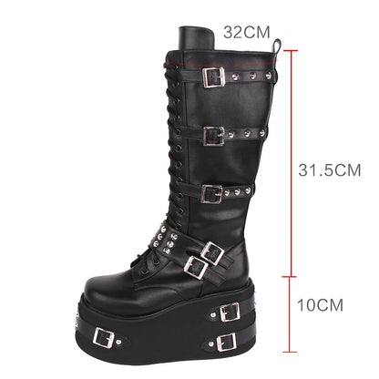 Funki Findz | Boots | Women's Gothic Buckle Rivet Wedge Boots