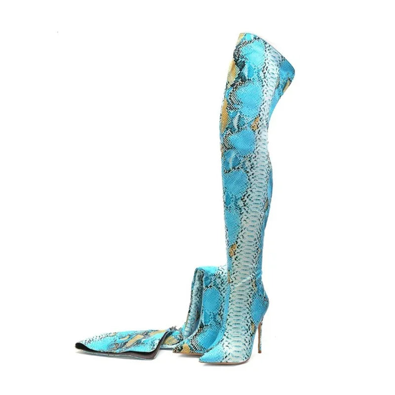 Funki Findz | Boots | Women's Multicolor Snake Print Long Boots