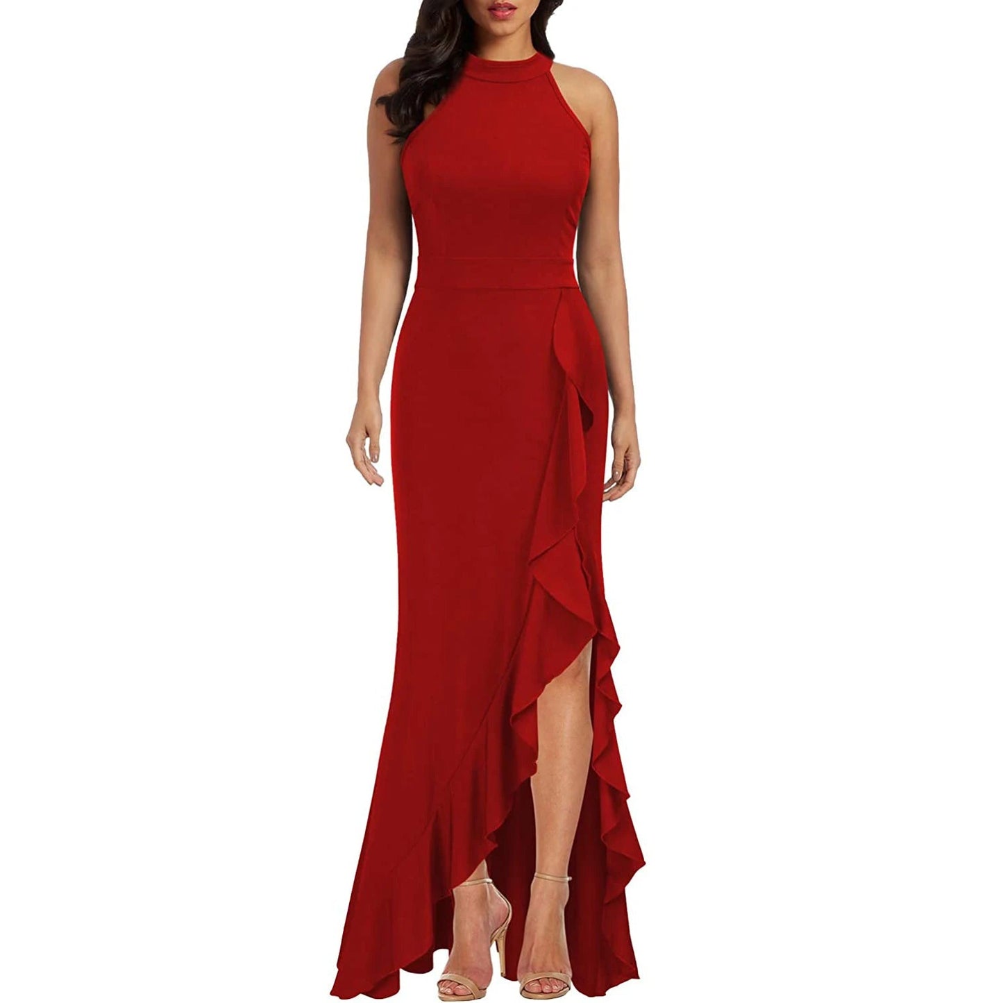 Funki Findz | Dresses | Women's High Split Ruffled Hem Long Dress