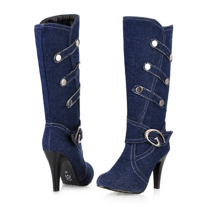 Funki Findz | Boots | Women's Knee High Denim Stiletto Boots