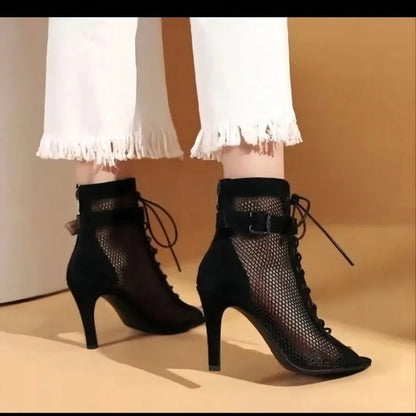 Funki Findz | Boots | Women's Mesh Lace Up Buckle Ankle Boots