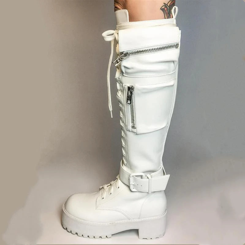 Funki Findz | Boots | Women's Knee High Goth Zip Pouch Boots