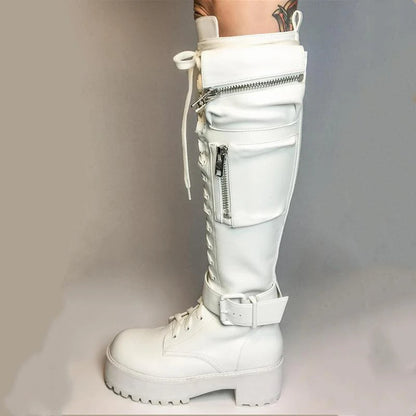 Funki Findz | Boots | Women's Knee High Goth Zip Pouch Boots