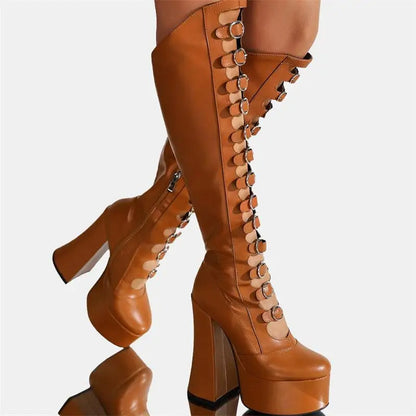 Funki Findz | Boots | Women's Cut Out Chunky Knee High Boots