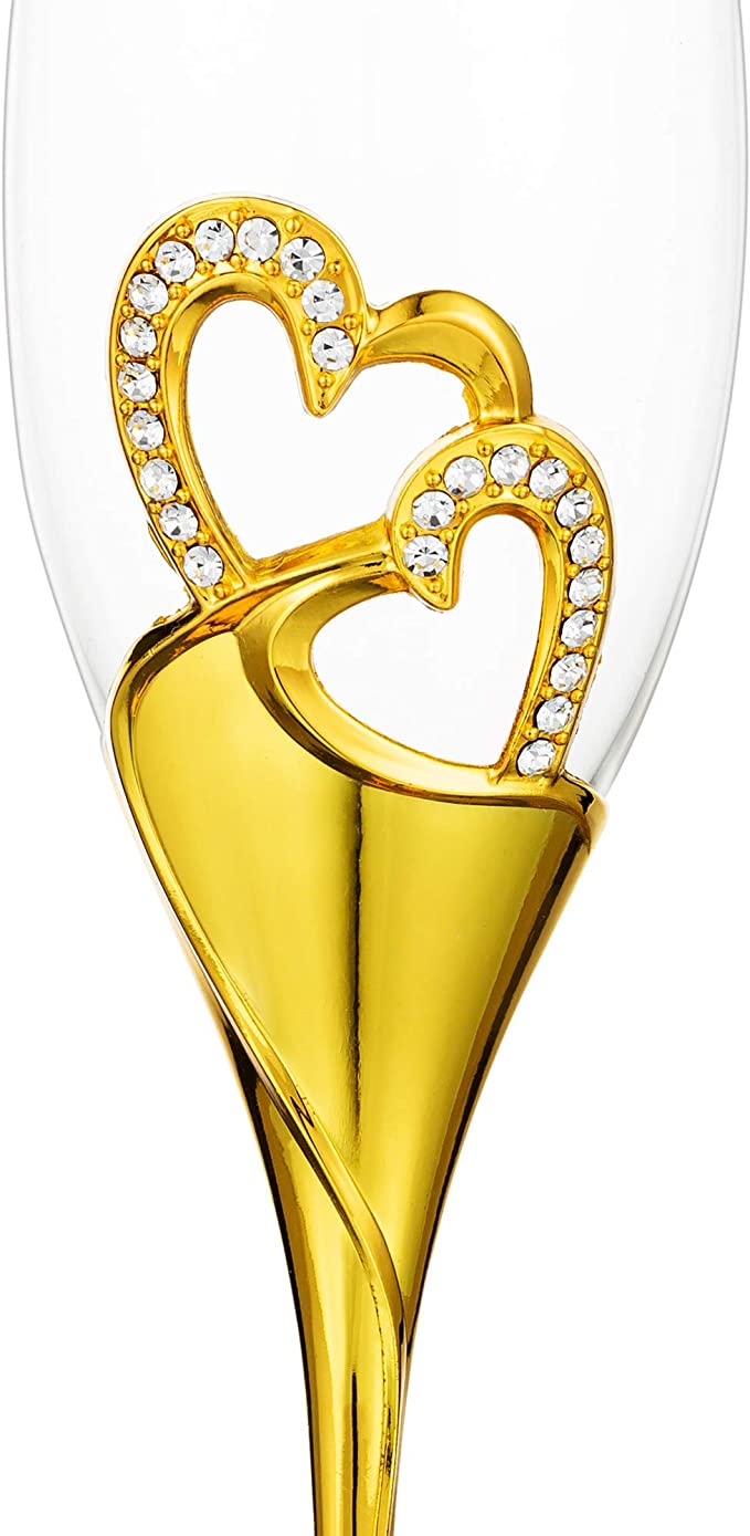 Funki Findz | Glasses | Wedding Champagne Flutes | Gold Heart