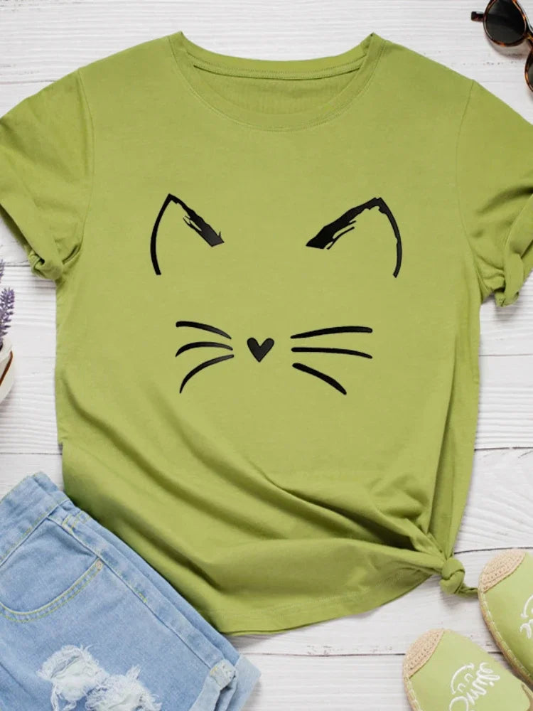 Funki Findz | Shirts | Women's Cute Cat Whiskers Printed T-Shirt