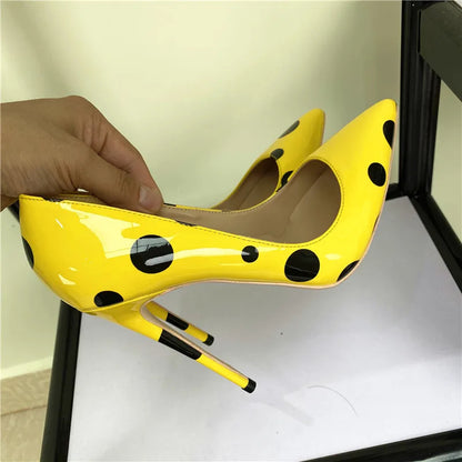 Funki Findz | Shoes | Women's Yellow Black Polka Dot Heels