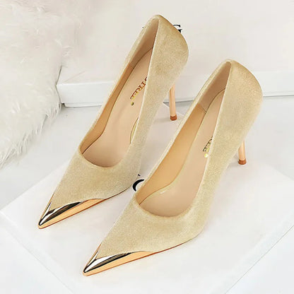 Funki Findz | Shoes | Women's Velvet Stilettos Metal Toe Heel