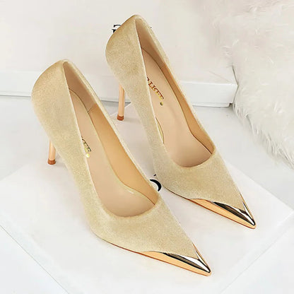 Funki Findz | Shoes | Women's Velvet Stilettos Metal Toe Heel