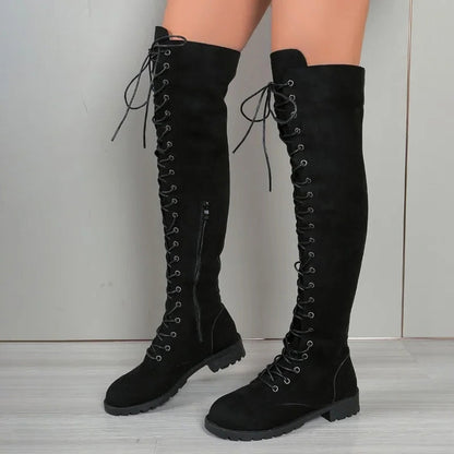 Funki Findz | Boots | Women's Lace Up Over Knee Suede Boots