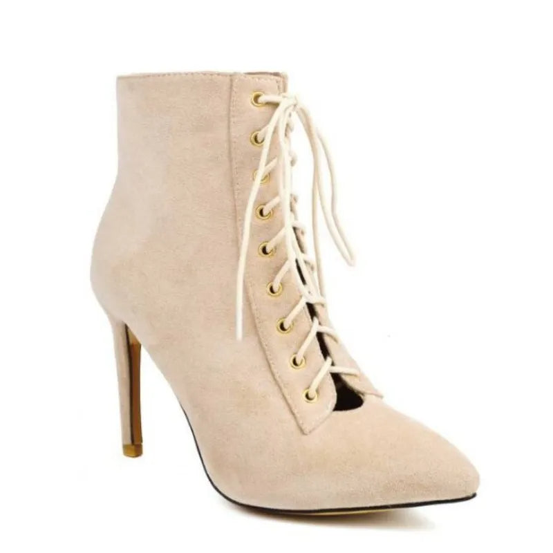 Funki Findz | Boots | Women's Suede Lace Up Stiletto Short Boot
