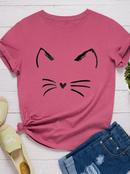Funki Findz | Shirts | Women's Cute Cat Whiskers Printed T-Shirt