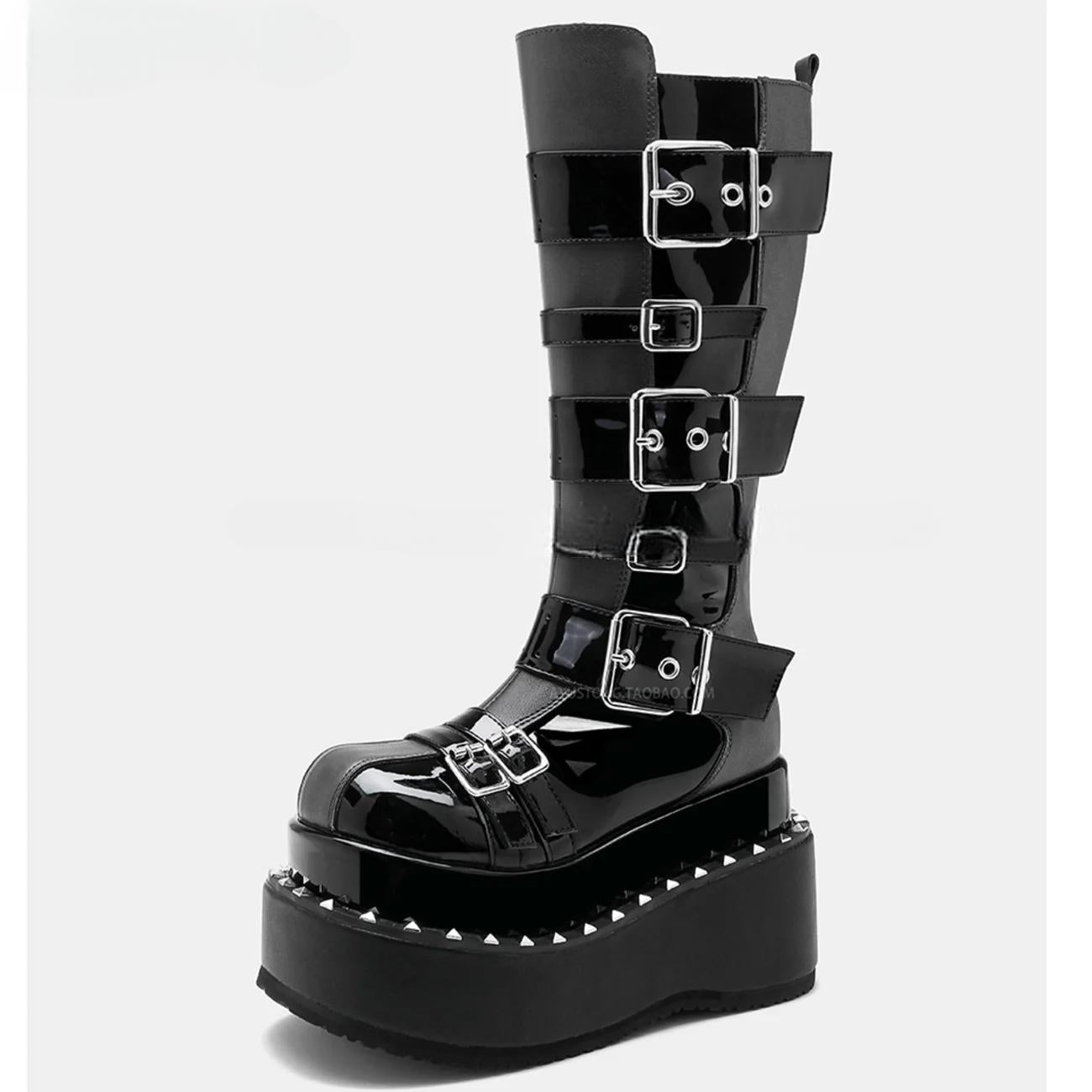 Funki Findz | Boots | Women's Gothic Buckle Strap Leather Boots
