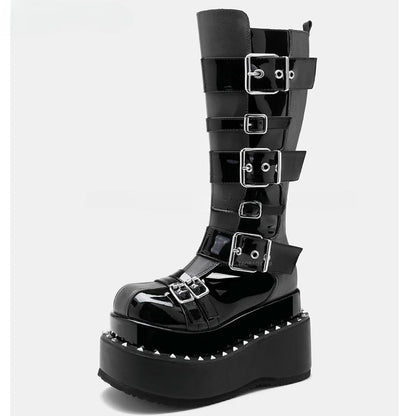 Funki Findz | Boots | Women's Gothic Buckle Strap Leather Boots