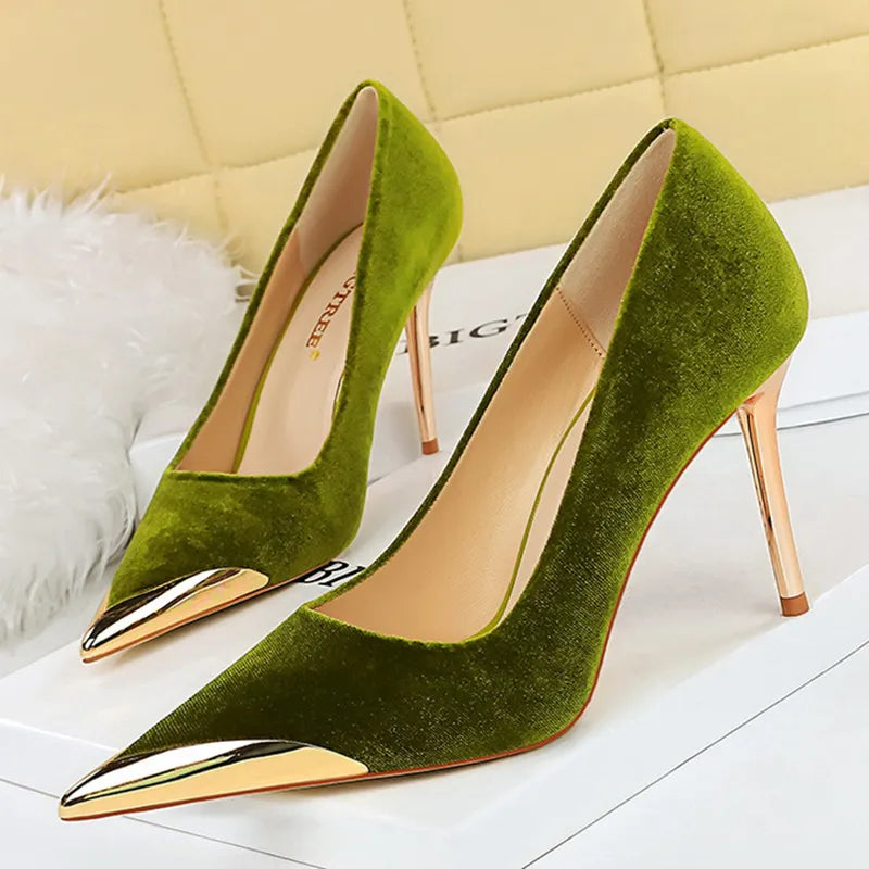Funki Findz | Shoes | Women's Velvet Stilettos Metal Toe Heel
