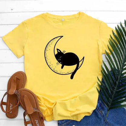 Funki Findz | Shirts | Women's Cat On the Moon Printed T-Shirt
