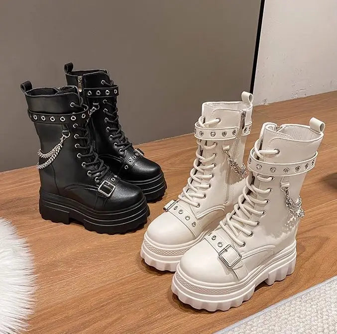 Funki Findz | Boots | Women's Gothic Round Toe Chunky Boots