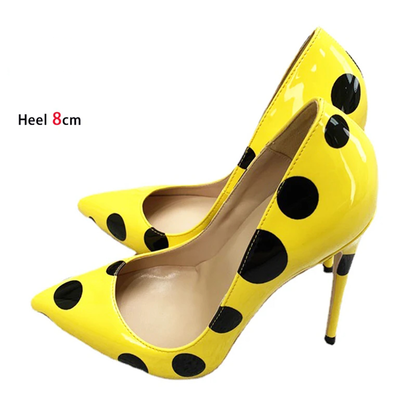 Funki Findz | Shoes | Women's Yellow Black Polka Dot Heels