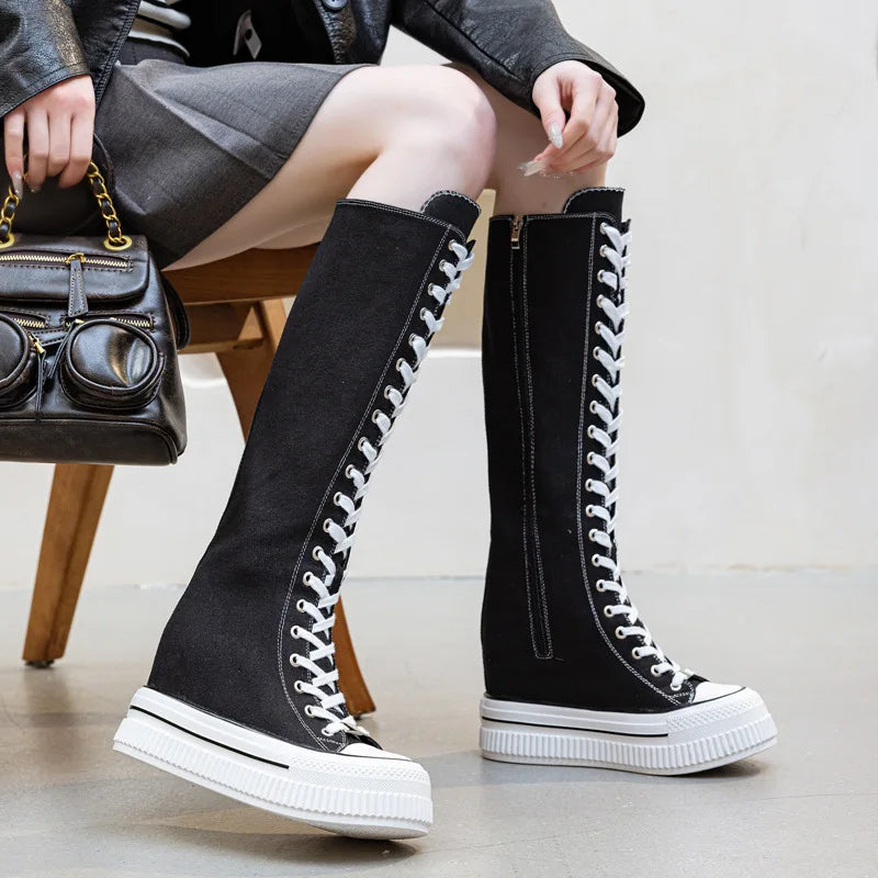 Funki Findz | Boots | Women's Lace Up Knee High Canvas Boots