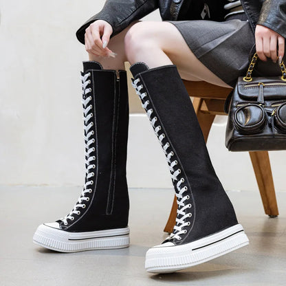 Funki Findz | Boots | Women's Lace Up Knee High Canvas Boots