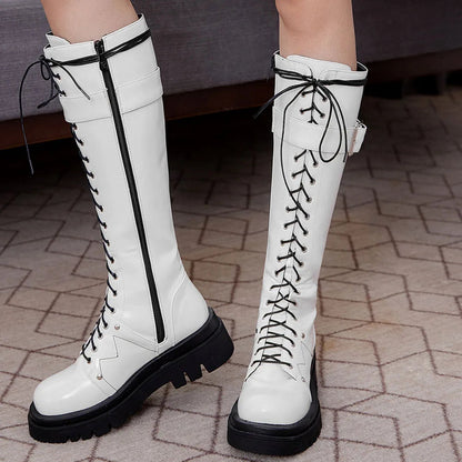 Funki Findz | Boots | Women's Patent Buckle Strap Lace Up Boot