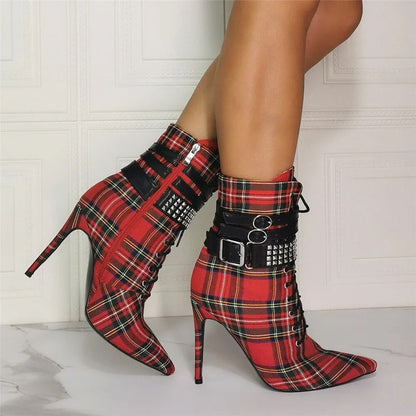 Funki Findz | Boots | Women's High Plaid Platform Ankle Boots