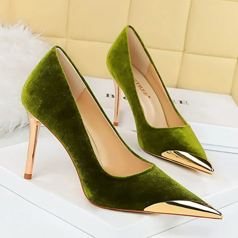 Funki Findz | Shoes | Women's Velvet Stilettos Metal Toe Heel