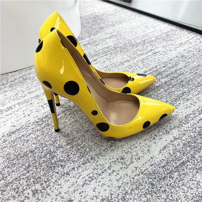 Funki Findz | Shoes | Women's Yellow Black Polka Dot Heels