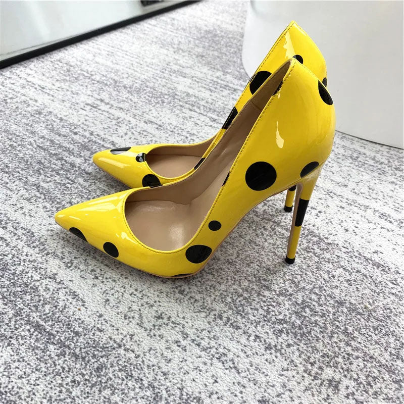 Funki Findz | Shoes | Women's Yellow Black Polka Dot Heels