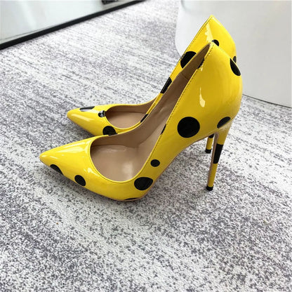 Funki Findz | Shoes | Women's Yellow Black Polka Dot Heels